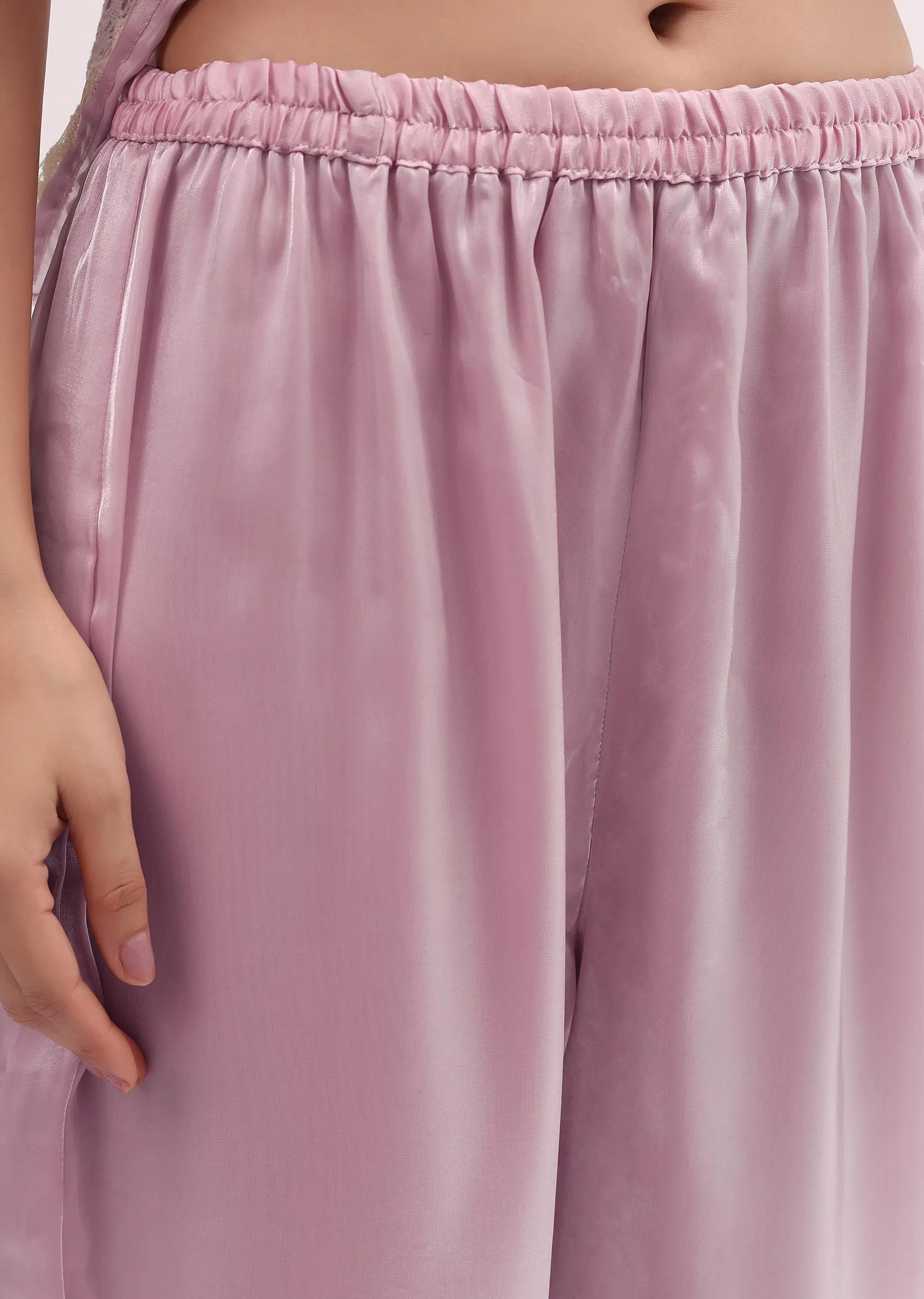 Baby Pink Embroidered Silk Kaftan Kurta Pant