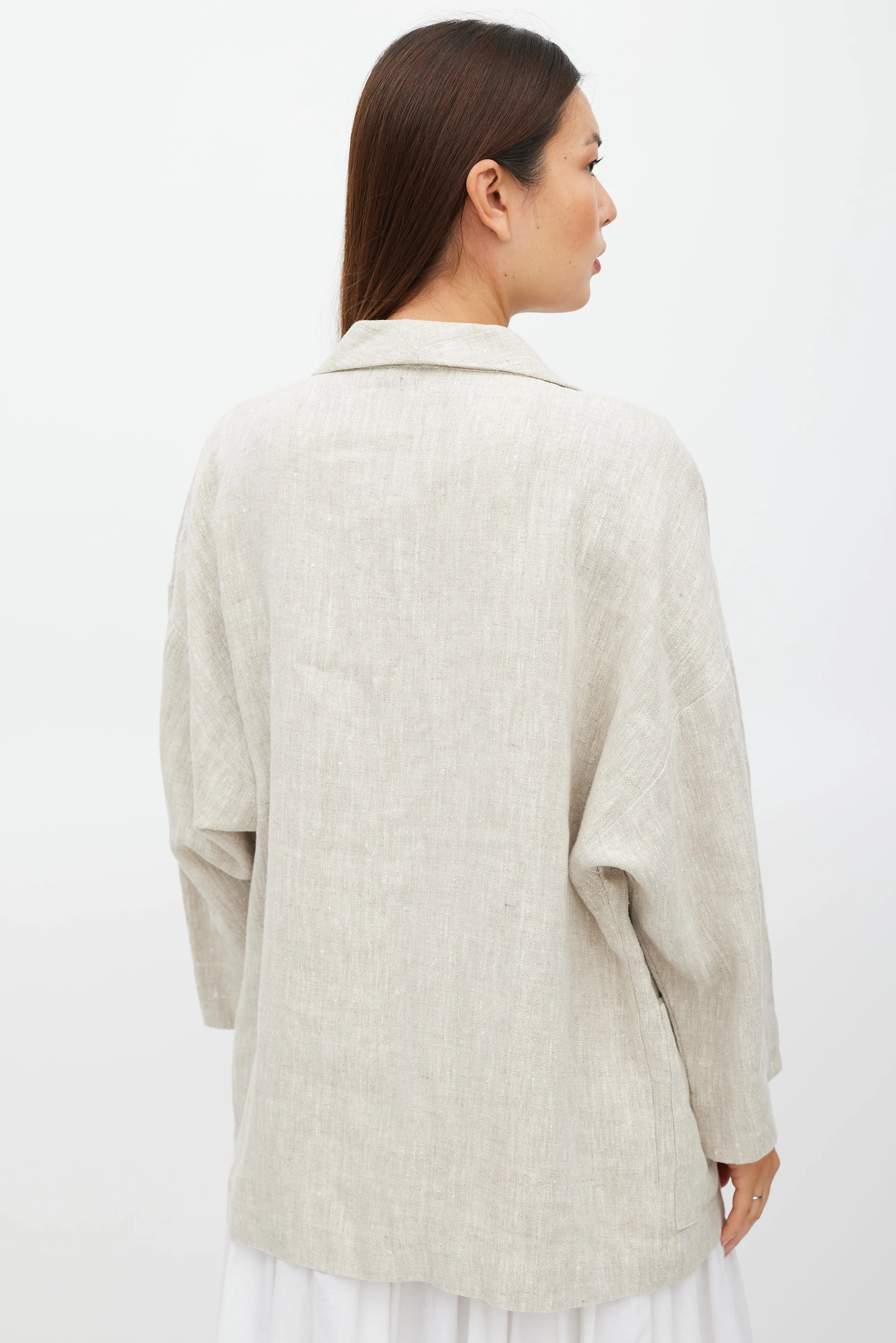 Beige Two Pocket Open Front Jacket
