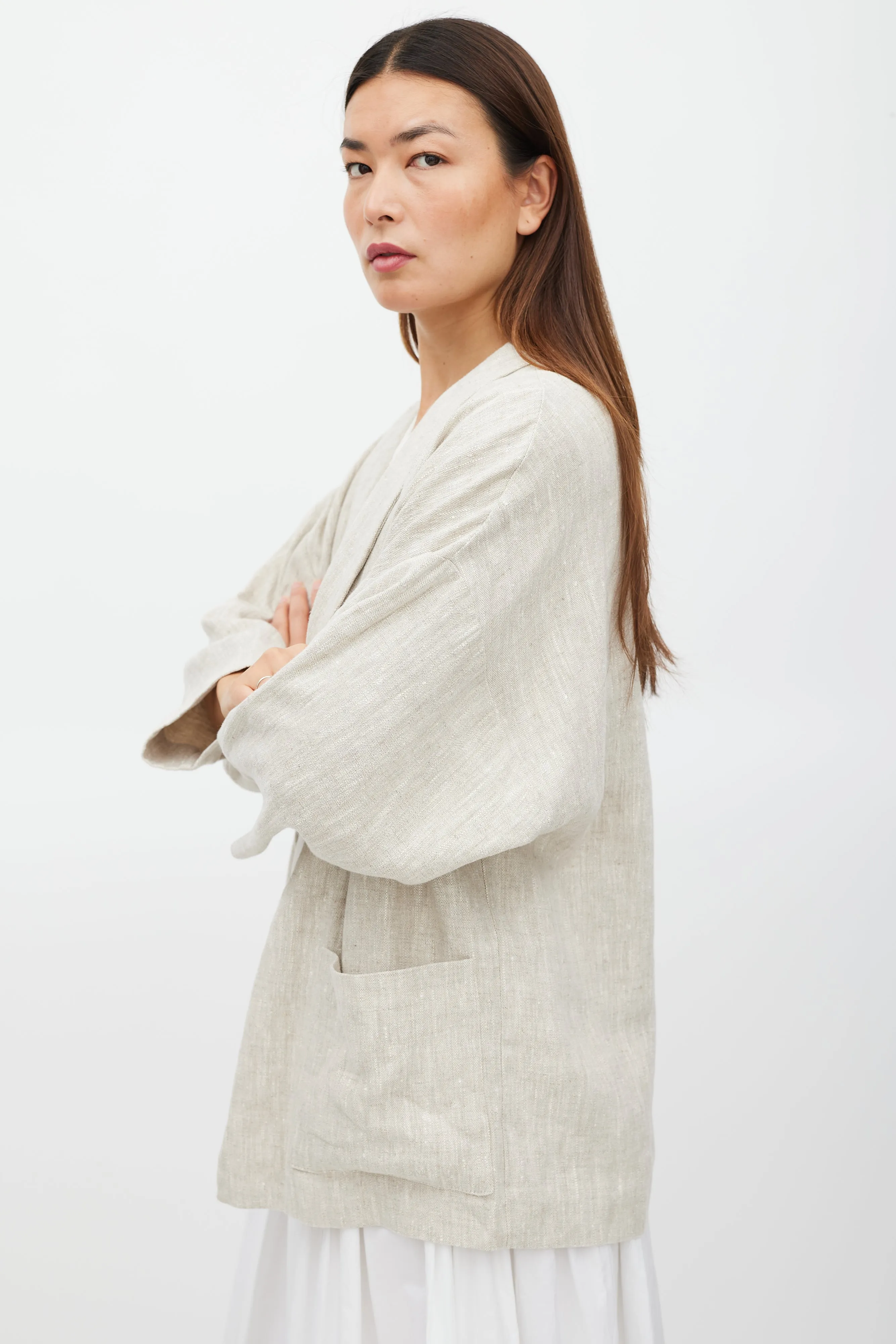 Beige Two Pocket Open Front Jacket