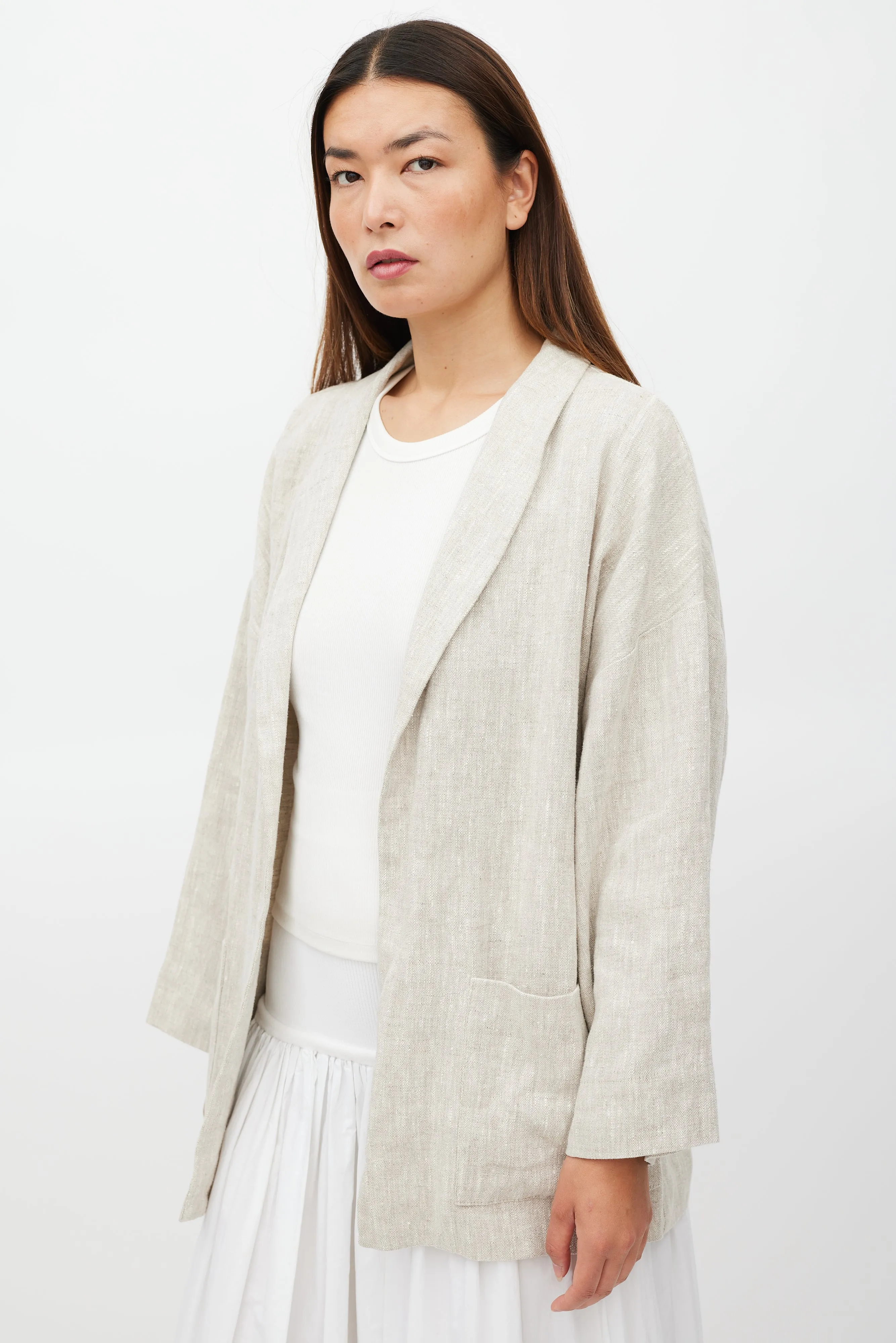 Beige Two Pocket Open Front Jacket