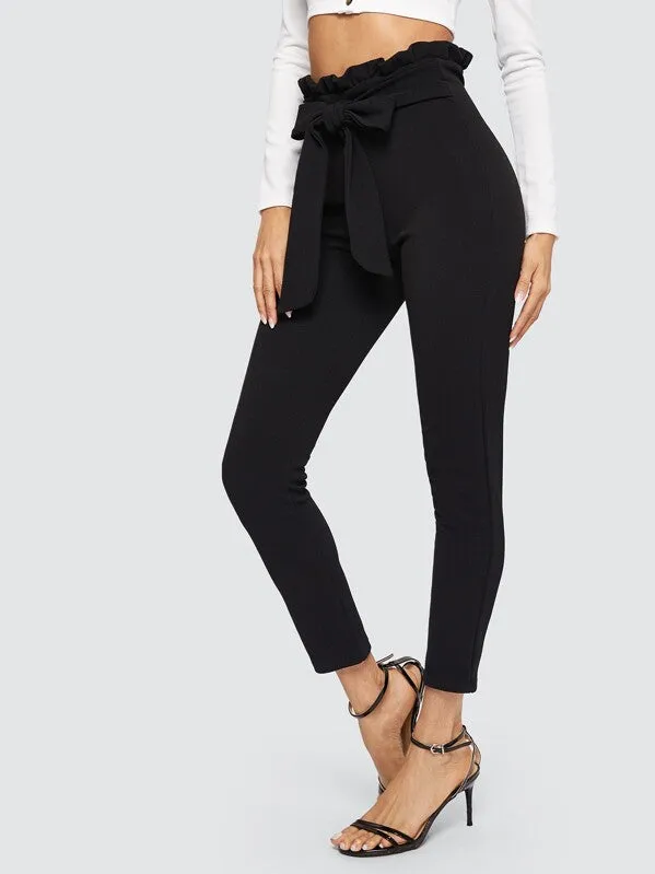 Belted Paperbag Waist Skinny Pants
