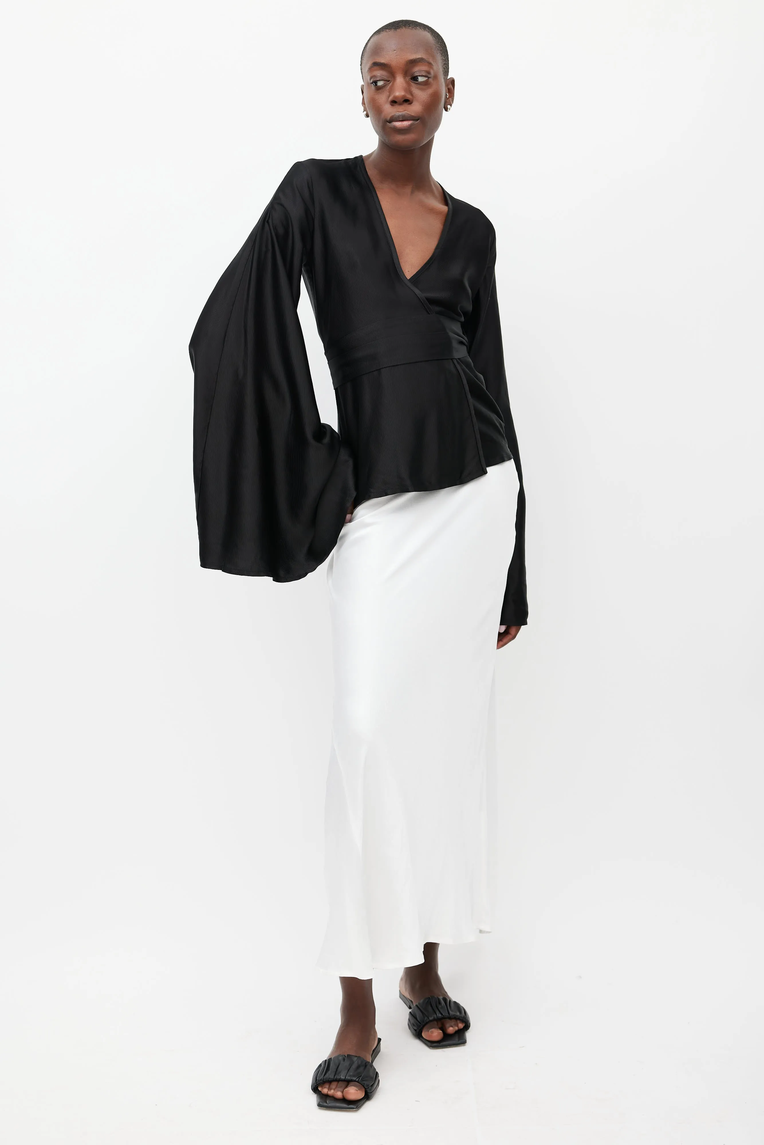Black Capella Satin Wrap Top