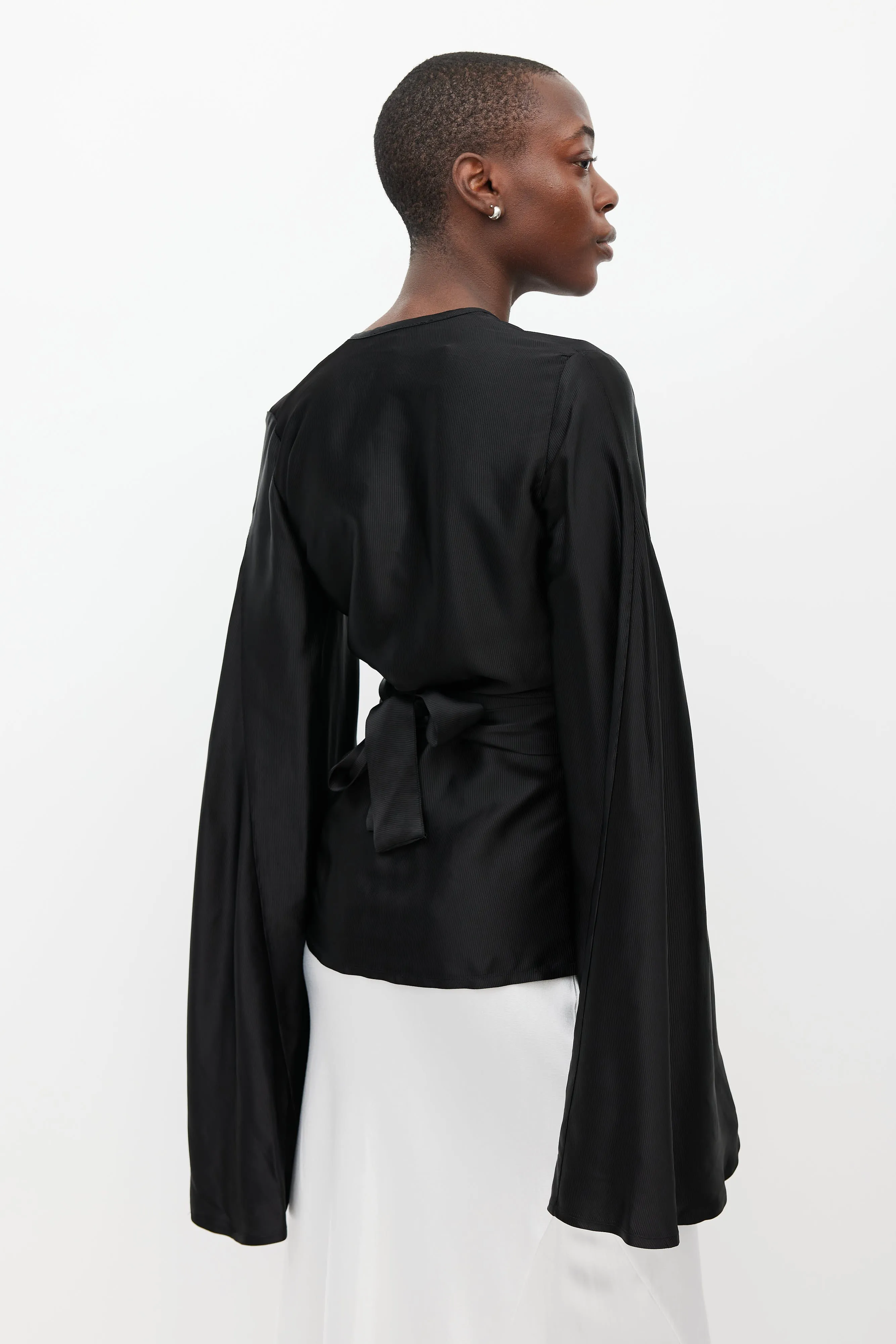 Black Capella Satin Wrap Top