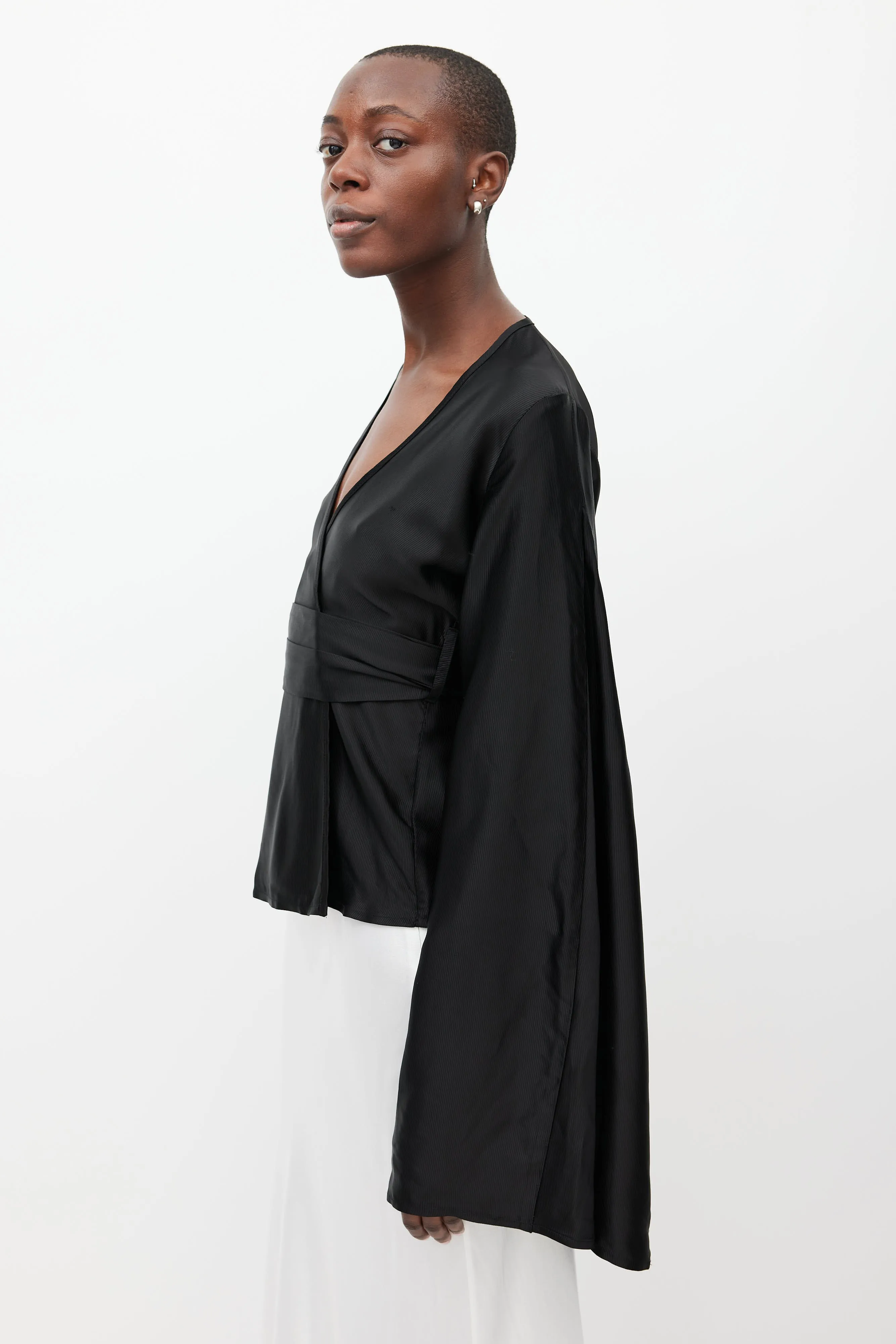 Black Capella Satin Wrap Top