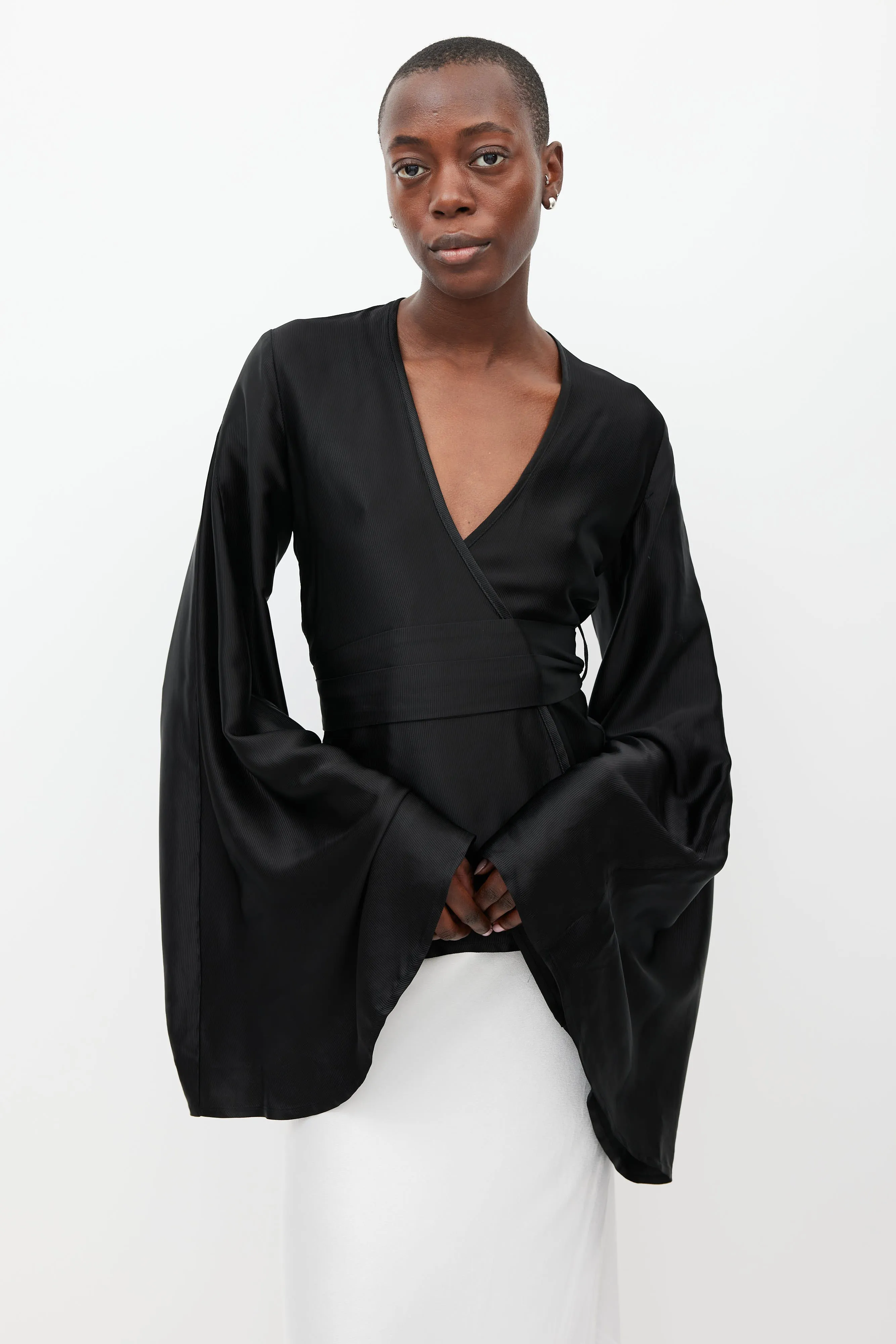Black Capella Satin Wrap Top
