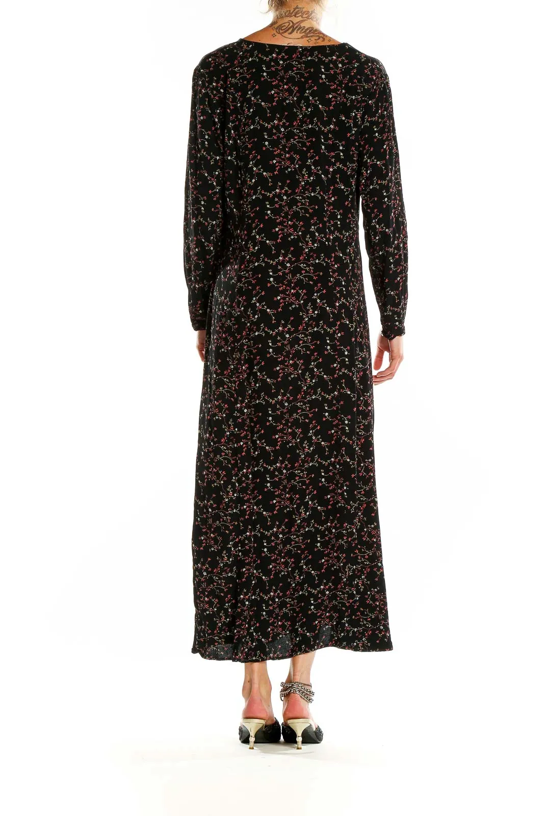 Black Floral Print Rayon Maxi Dress