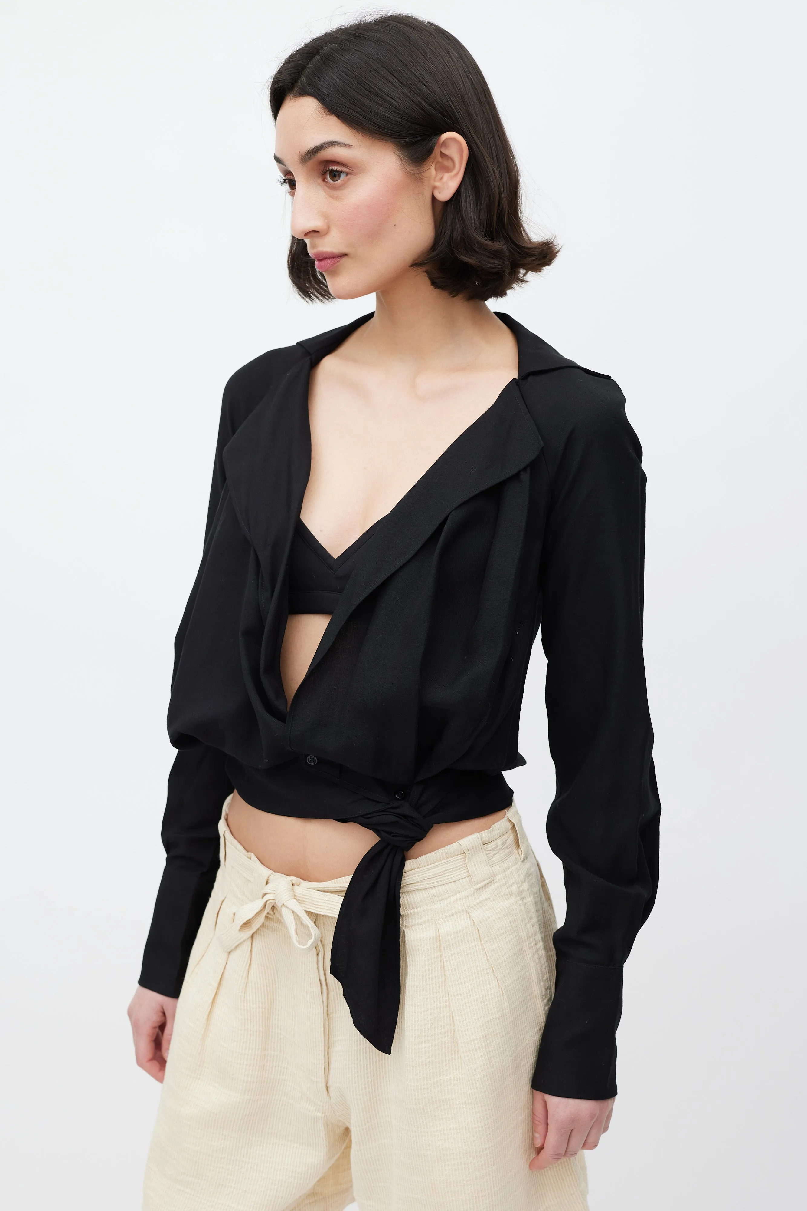 Black La Riviera Wrap Front Top