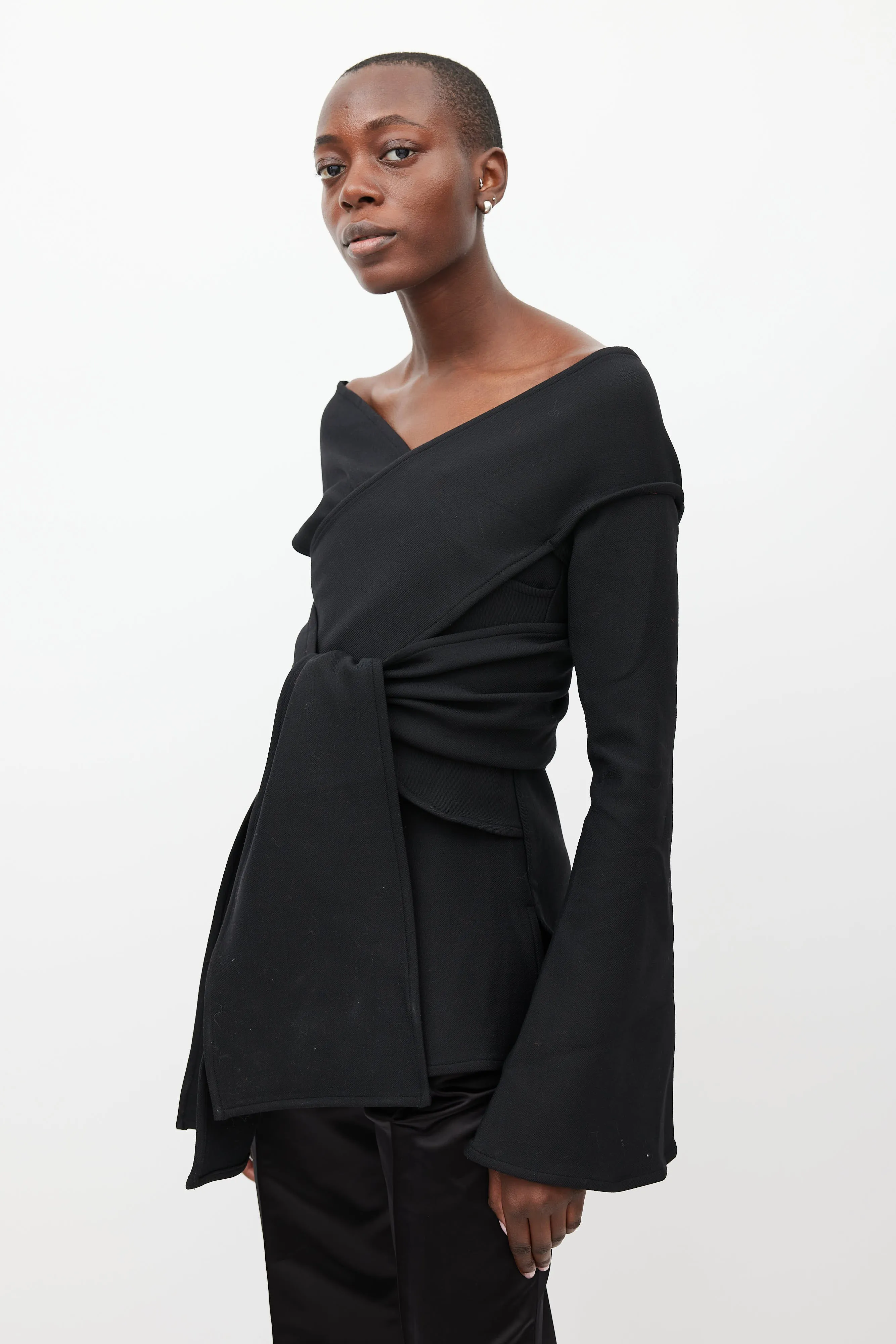 Black Leonis Wrap V-Neck Top
