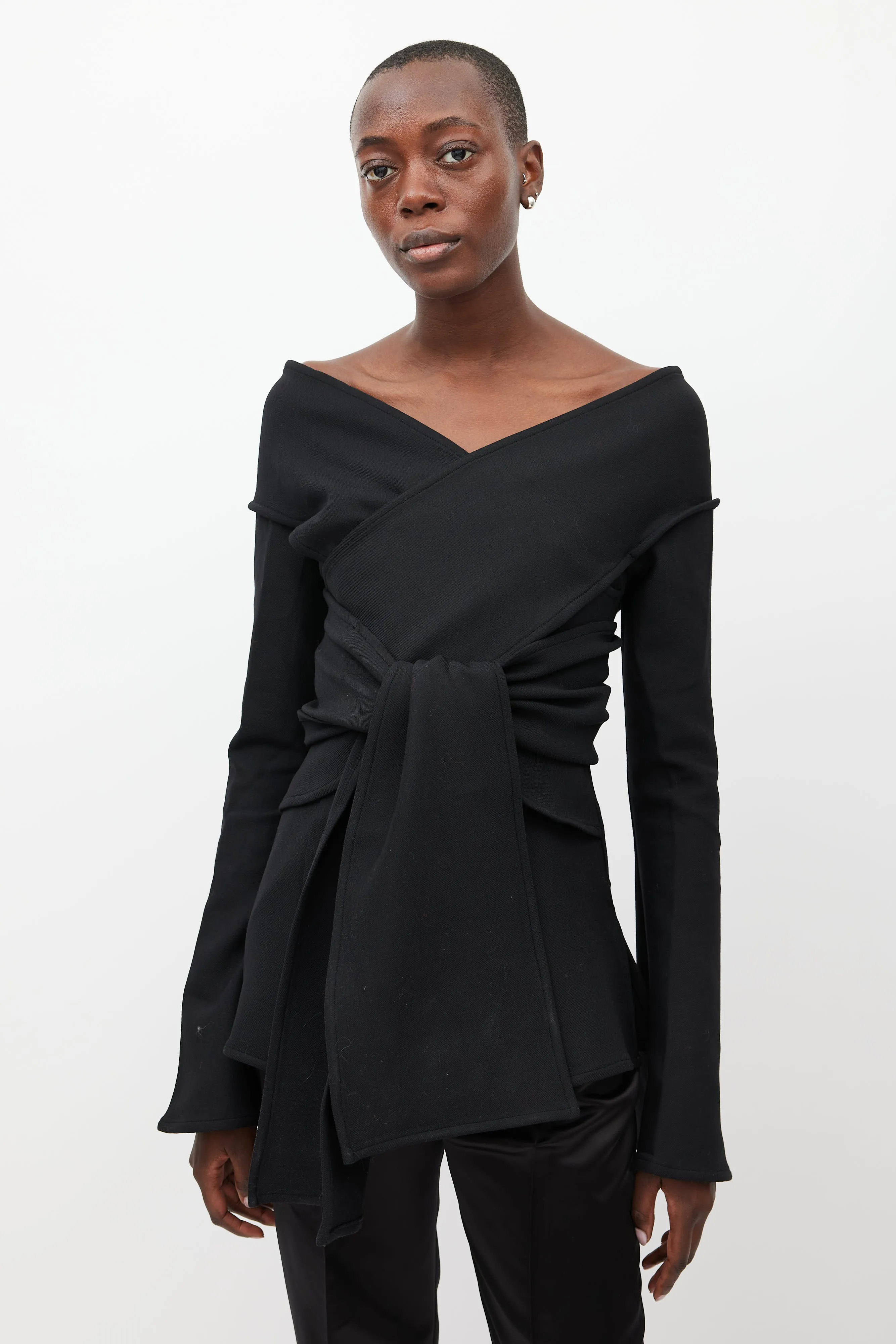 Black Leonis Wrap V-Neck Top