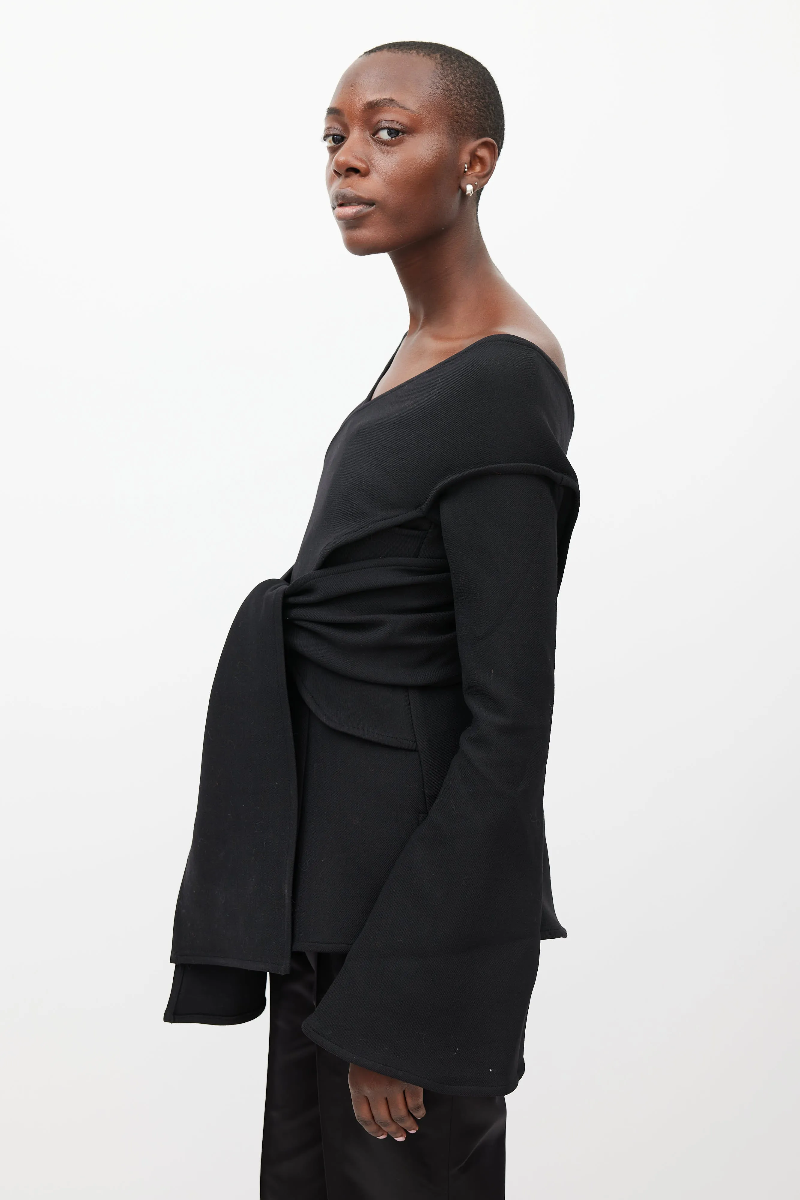 Black Leonis Wrap V-Neck Top