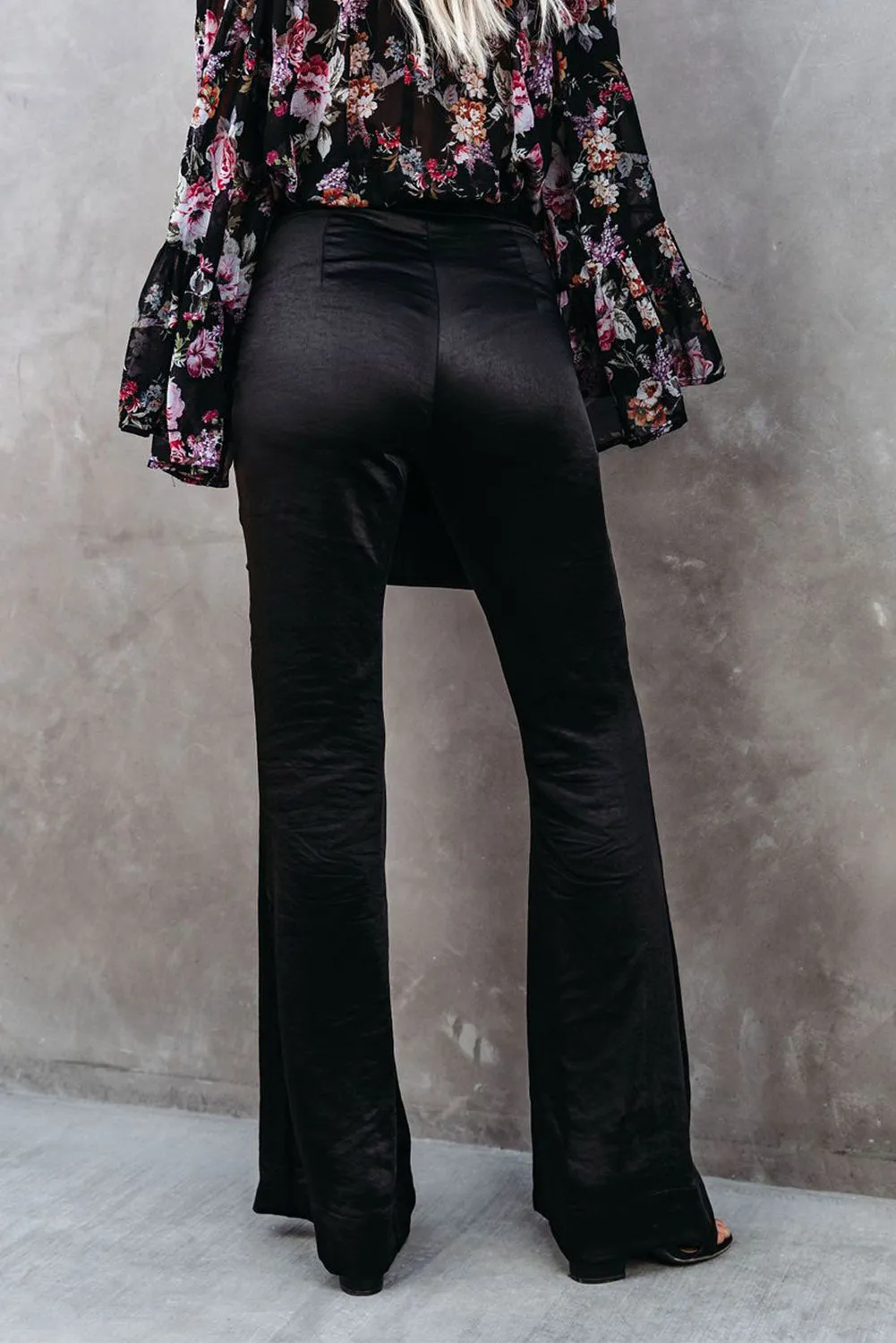 Black Satin Flared Pants