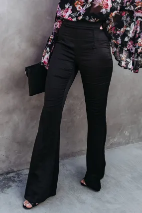 Black Satin Flared Pants
