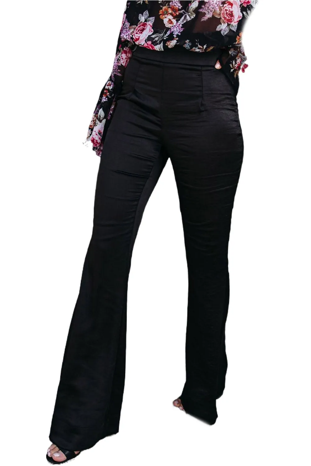 Black Satin Flared Pants