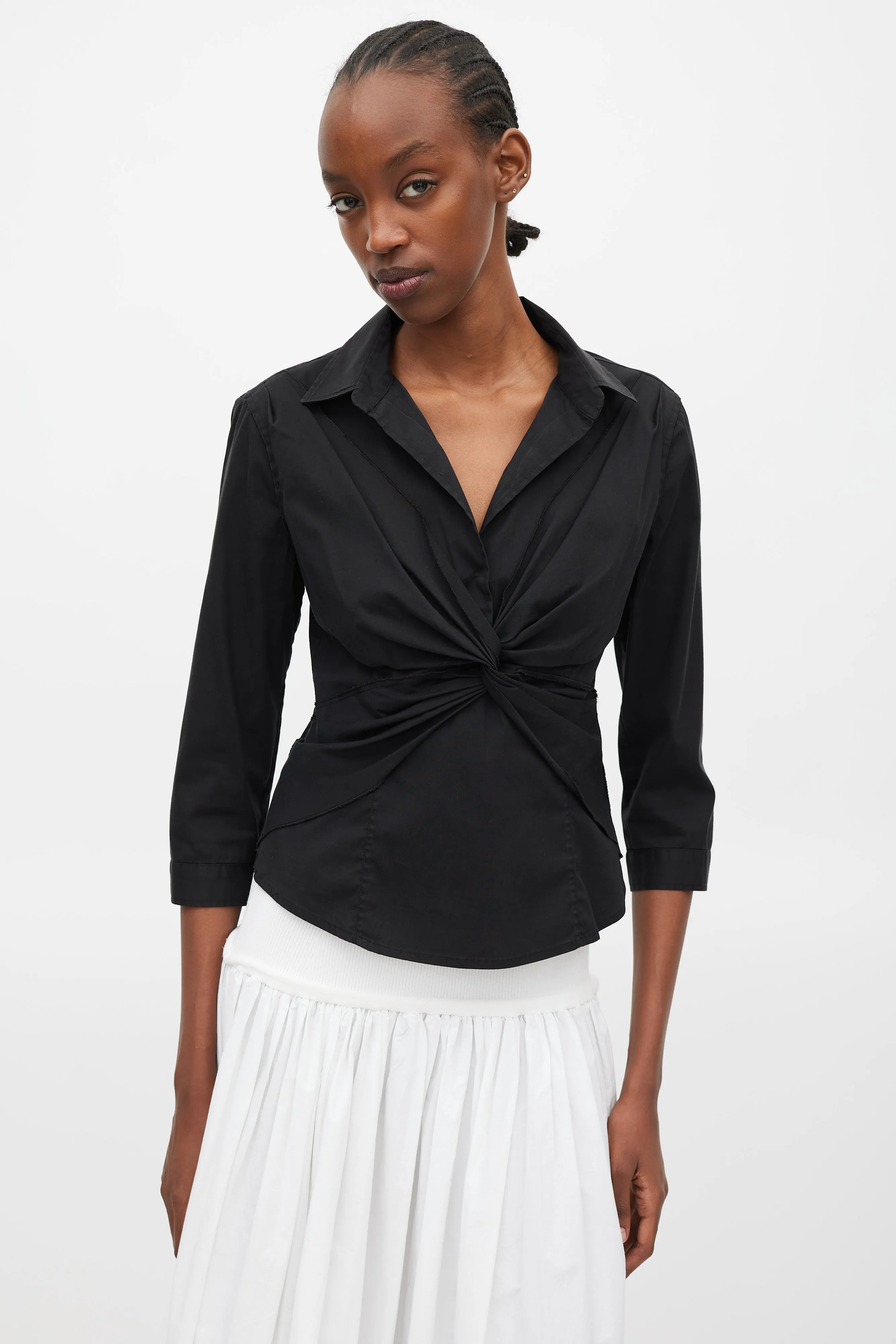 Black Twisted Wrap Top