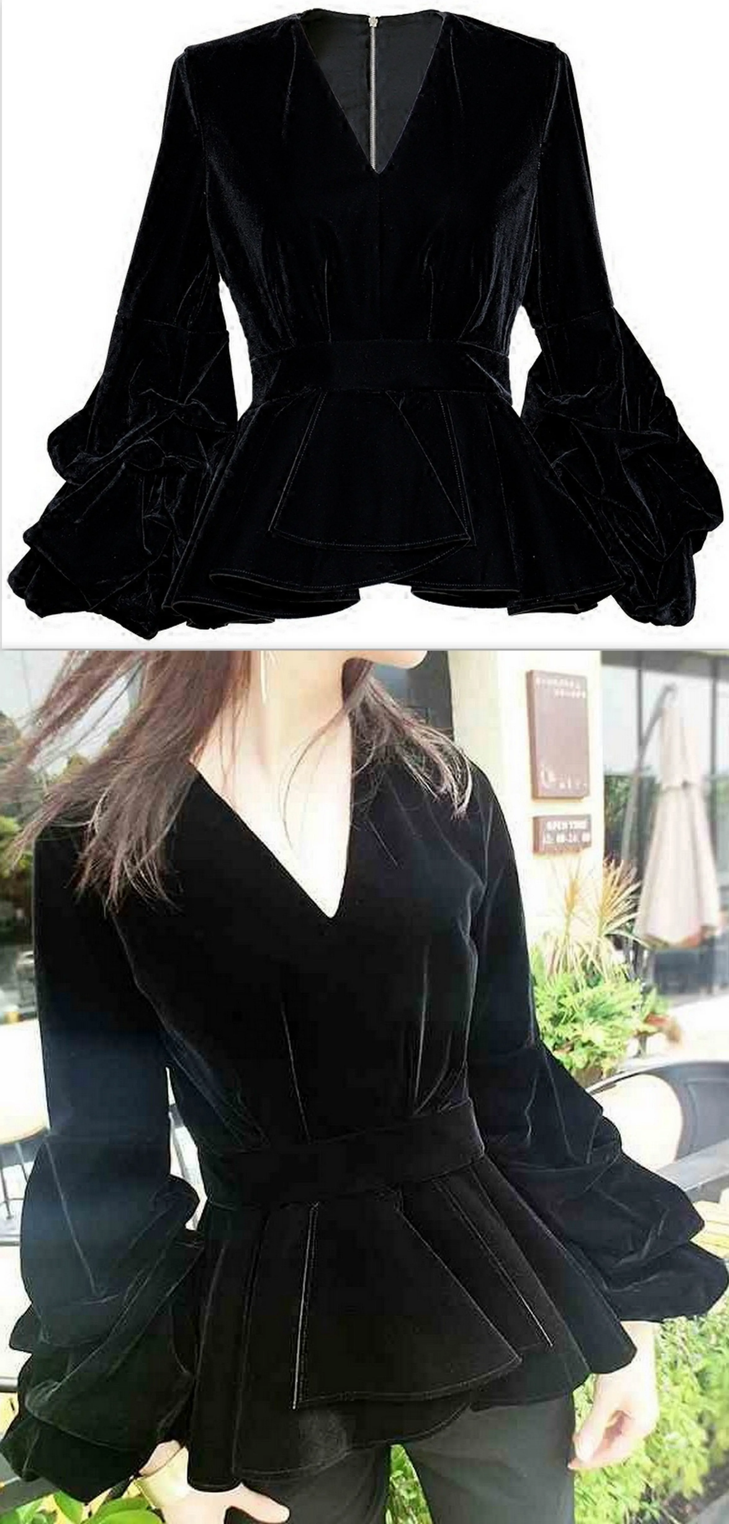 Black Velvet Peplum Top