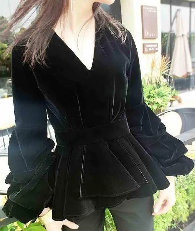 Black Velvet Peplum Top