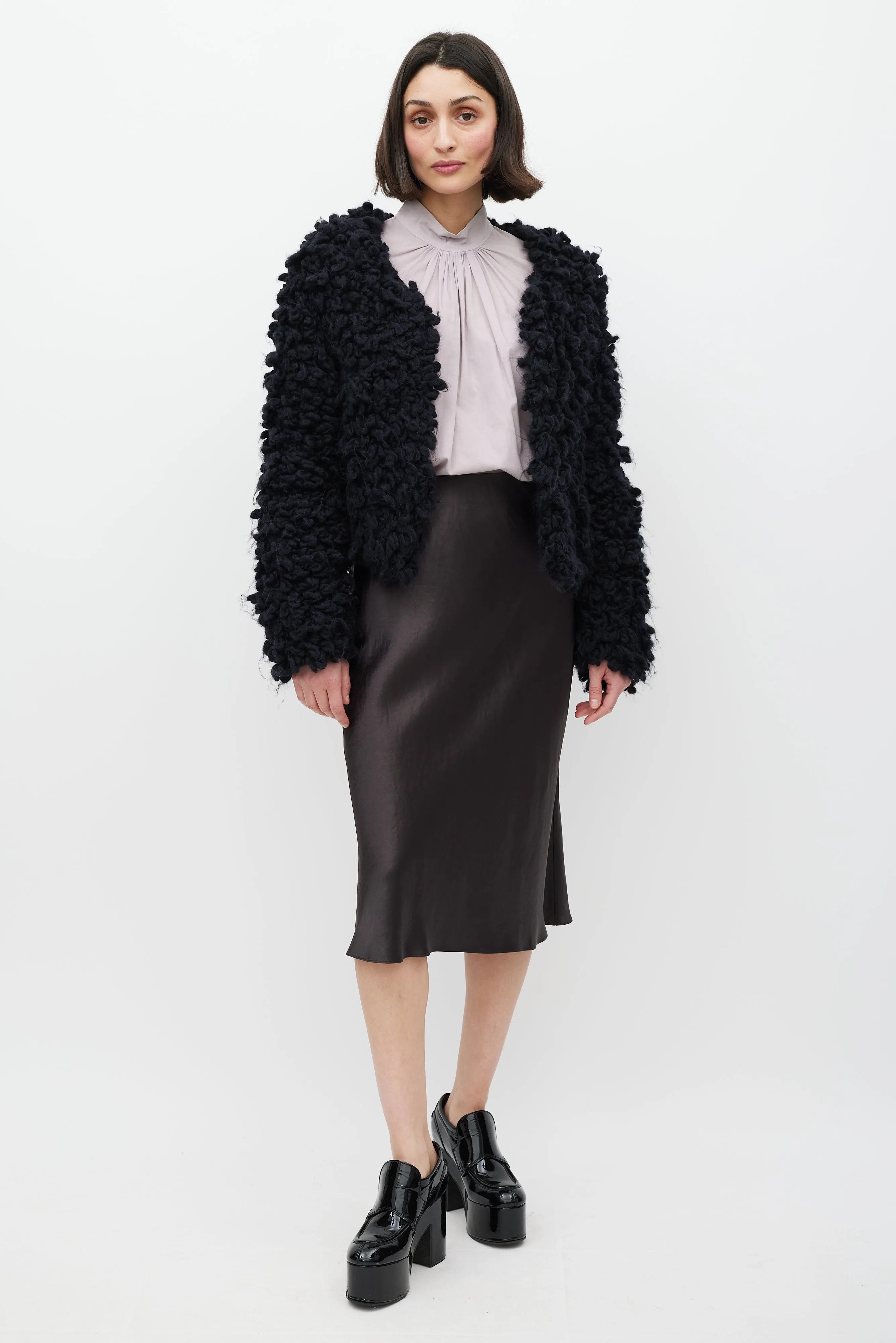 Black Wool Crocheted Cardigan