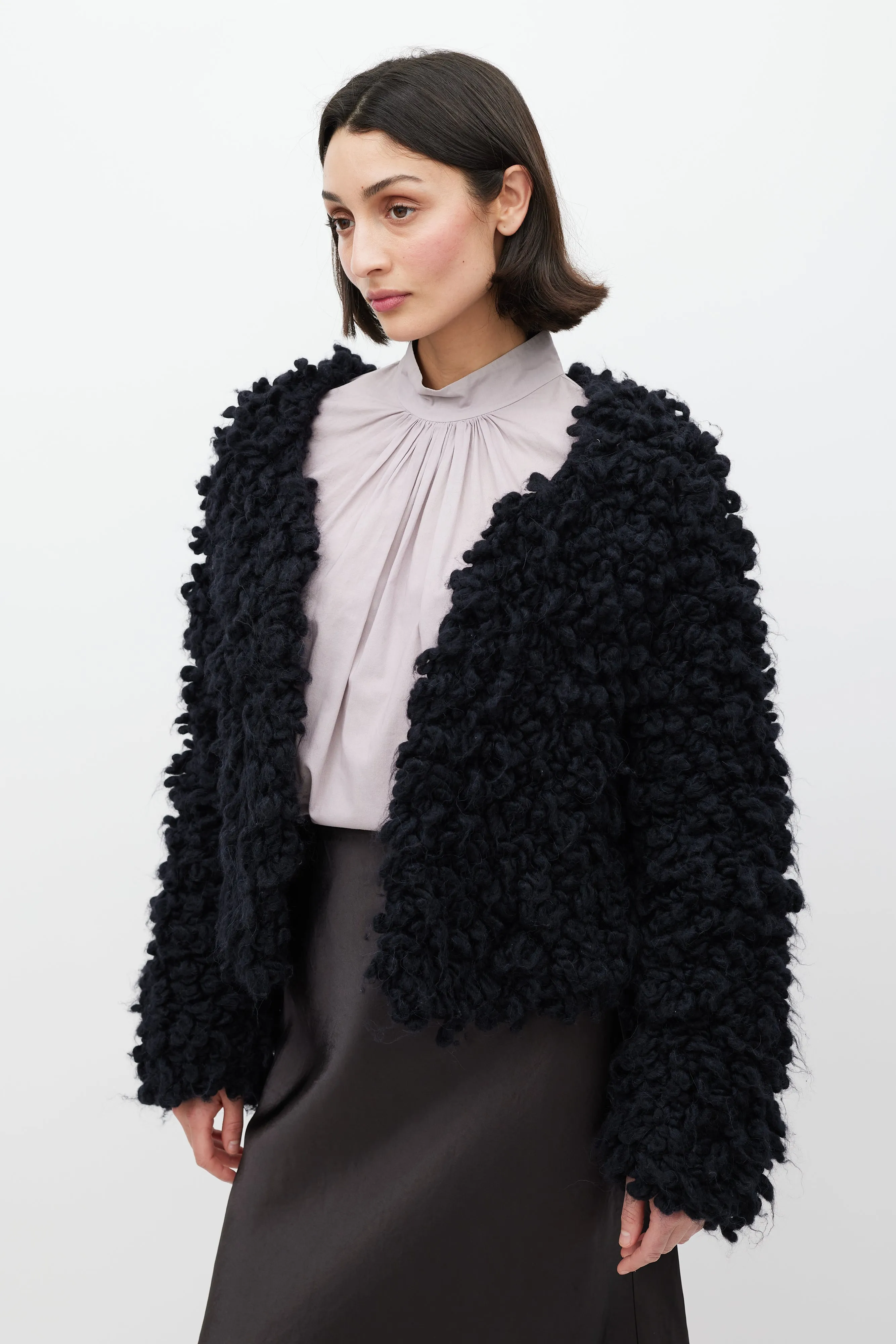 Black Wool Crocheted Cardigan