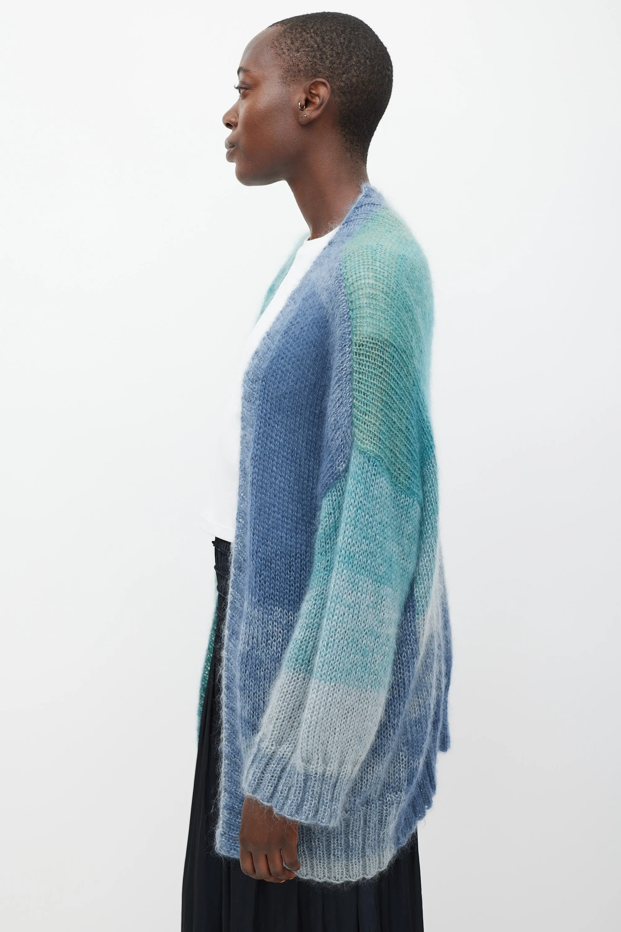 Blue & Green Mohair & Silk Cardigan