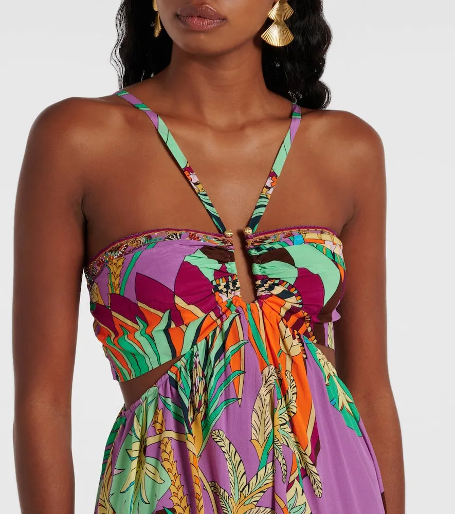 Camilla Gathered printed silk cutout maxi dress