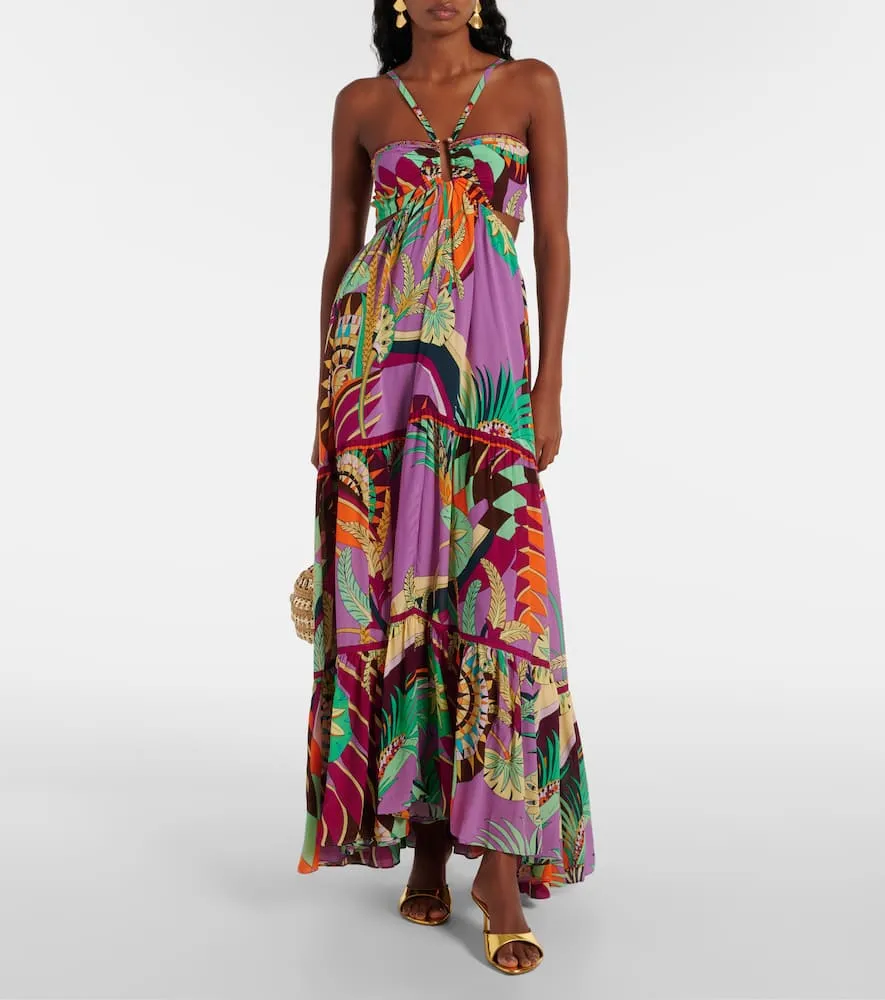 Camilla Gathered printed silk cutout maxi dress