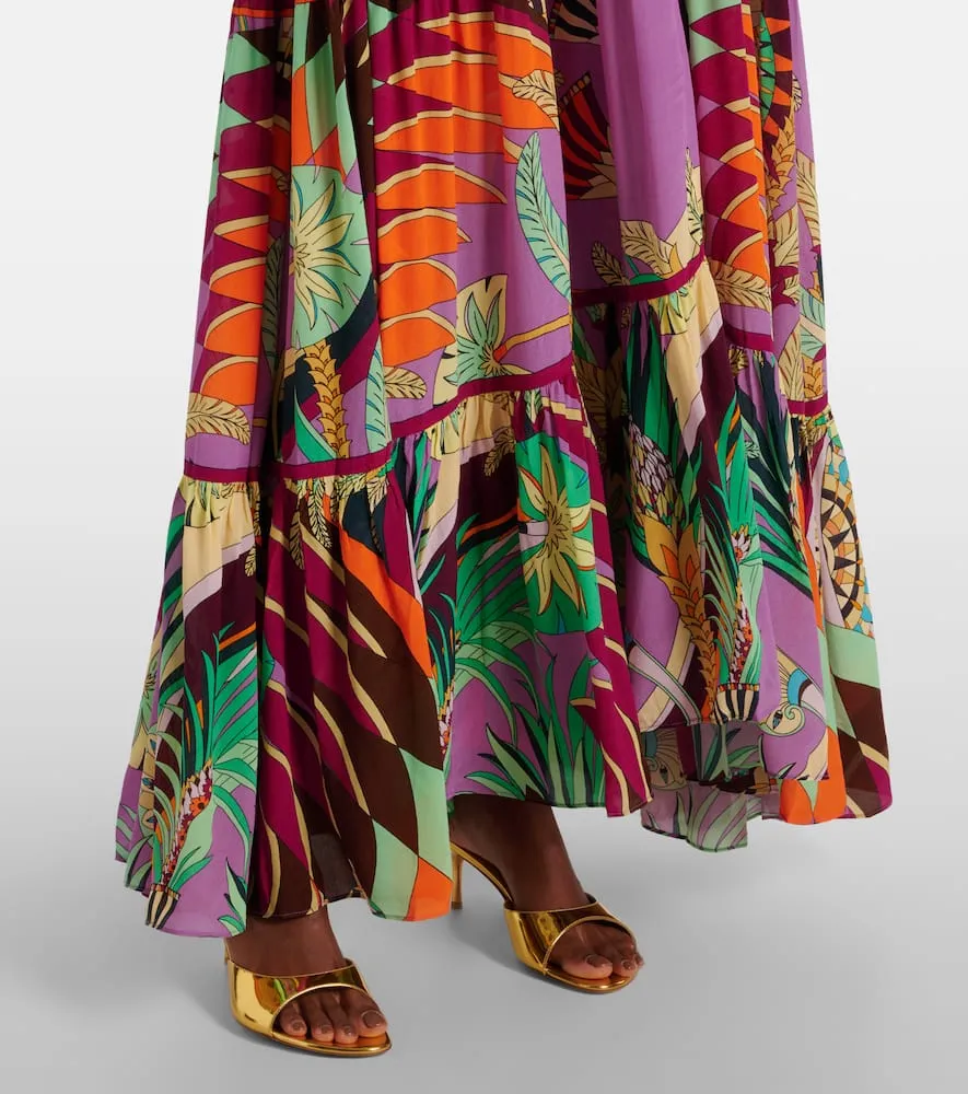 Camilla Gathered printed silk cutout maxi dress