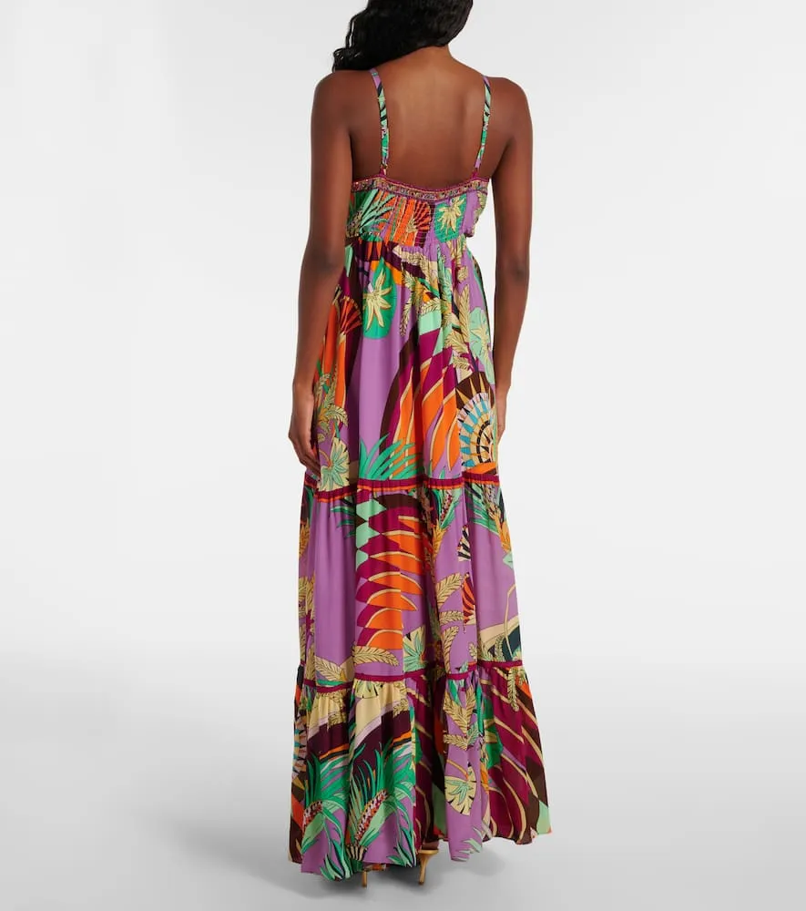 Camilla Gathered printed silk cutout maxi dress