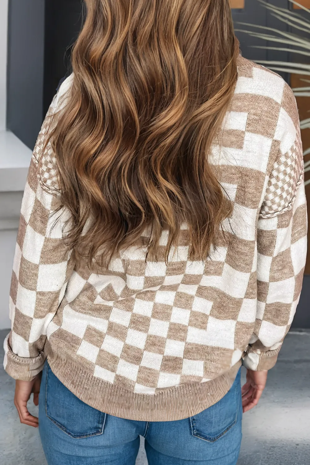 Checkered Drop Shoulder Sweater