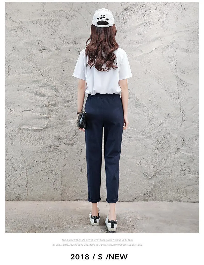 Elastic Mid Waist Black Trousers