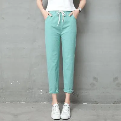 Elastic Mid Waist Black Trousers