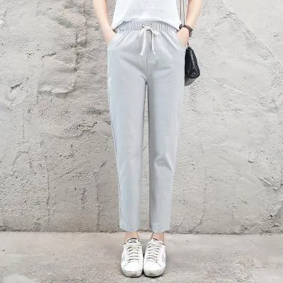 Elastic Mid Waist Black Trousers