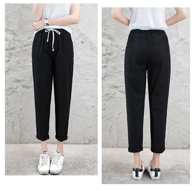 Elastic Mid Waist Black Trousers