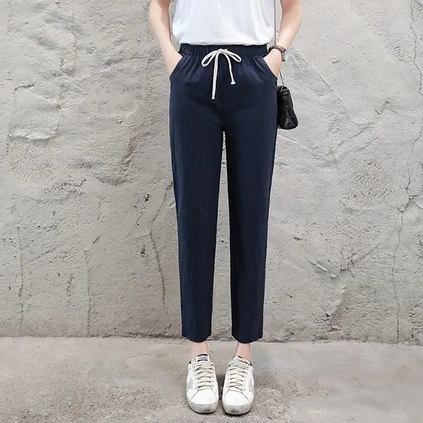 Elastic Mid Waist Black Trousers