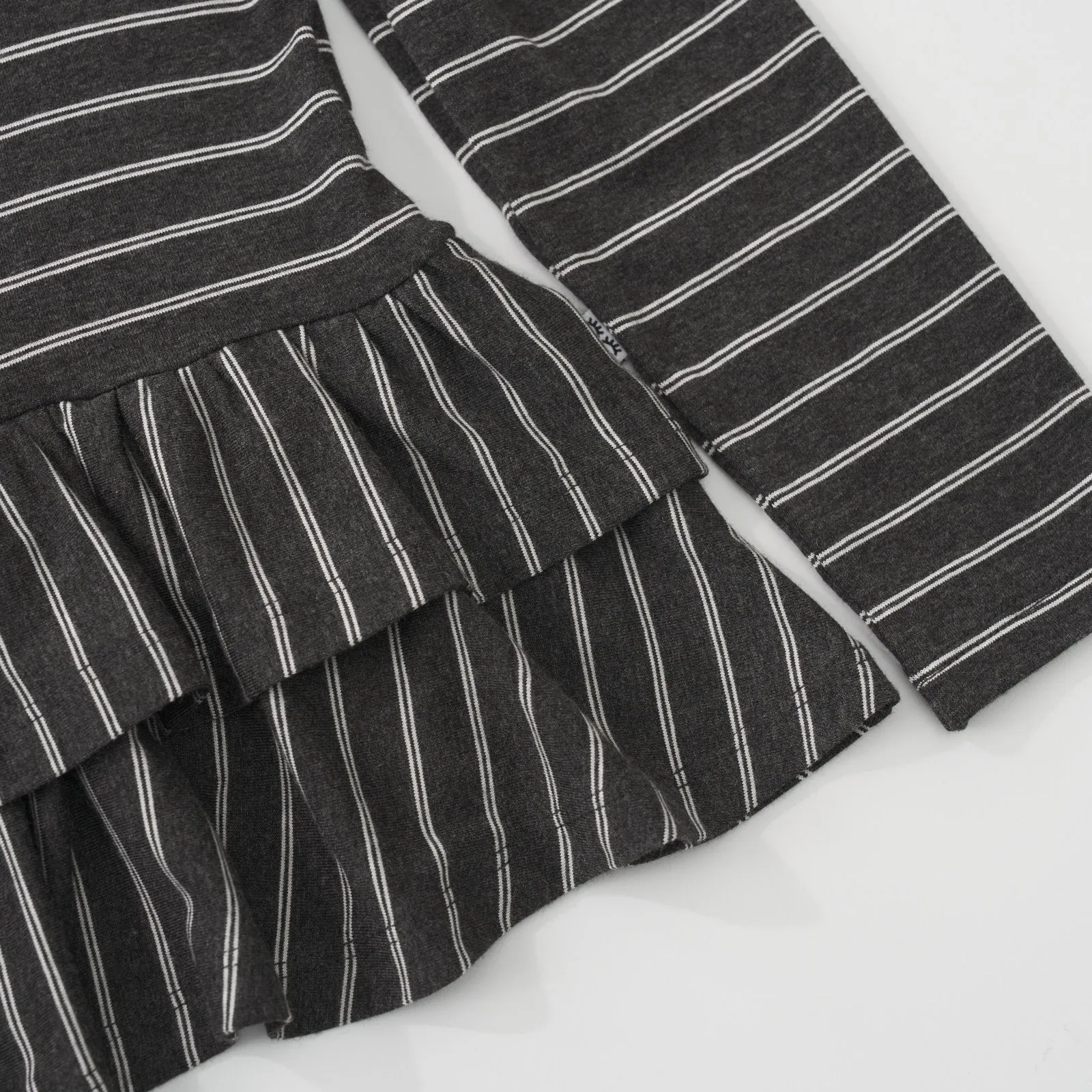 Heather Black Stripes Tiered Peplum Top
