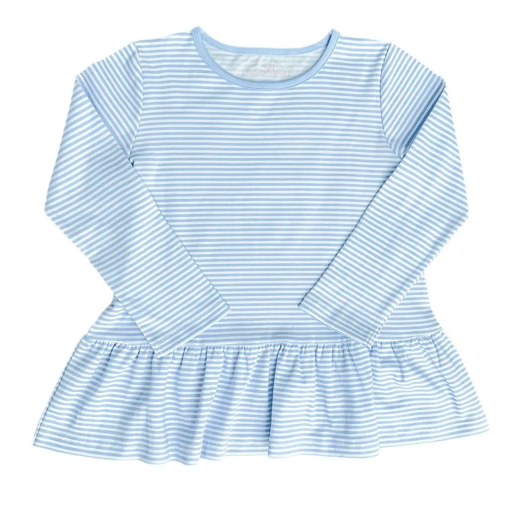 James & Lottie Girls Peggie Peplum Knit Top - Light Blue Stripes