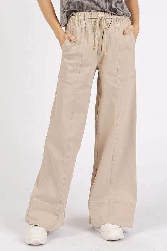 Mineral Wash Elastic Waist Wide Leg Pants