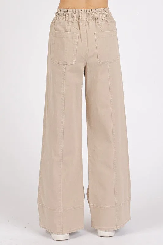 Mineral Wash Elastic Waist Wide Leg Pants