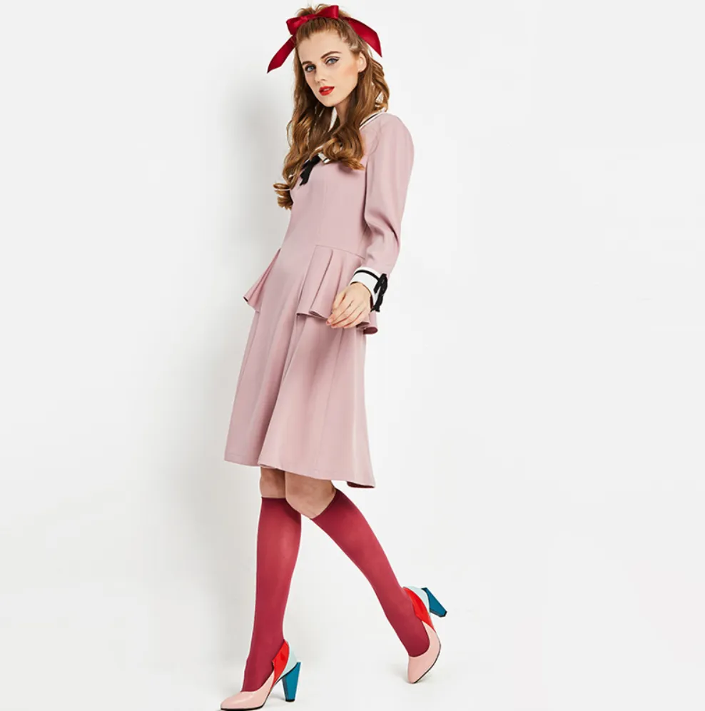 Pastel Pink Dress with Peplum Detail 1960s 1950s mod