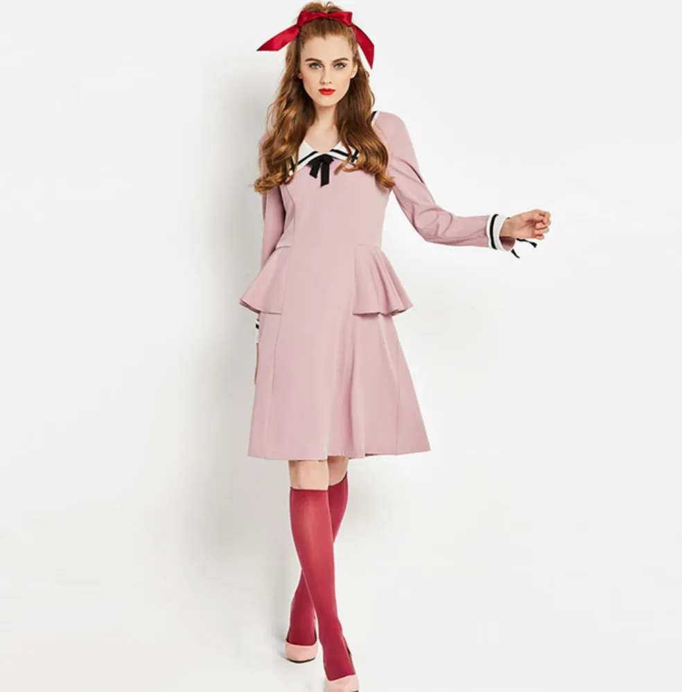 Pastel Pink Dress with Peplum Detail 1960s 1950s mod