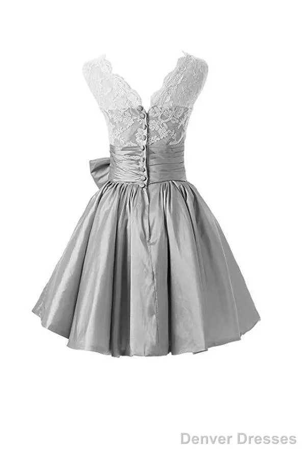Silver Taffeta Short Homecoming Dresses Prom Dresses