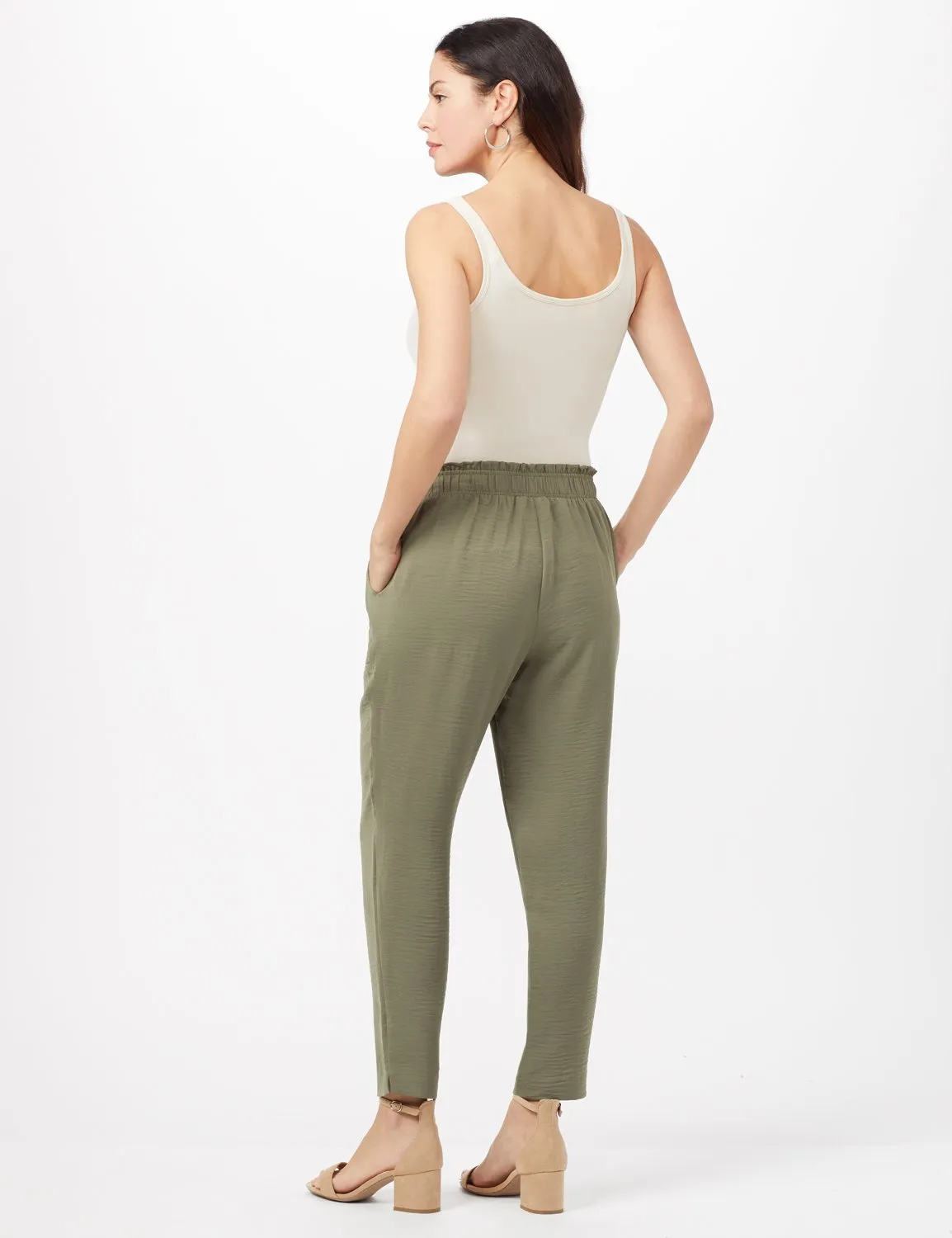 Texture Ankle Pants with Tie Waist