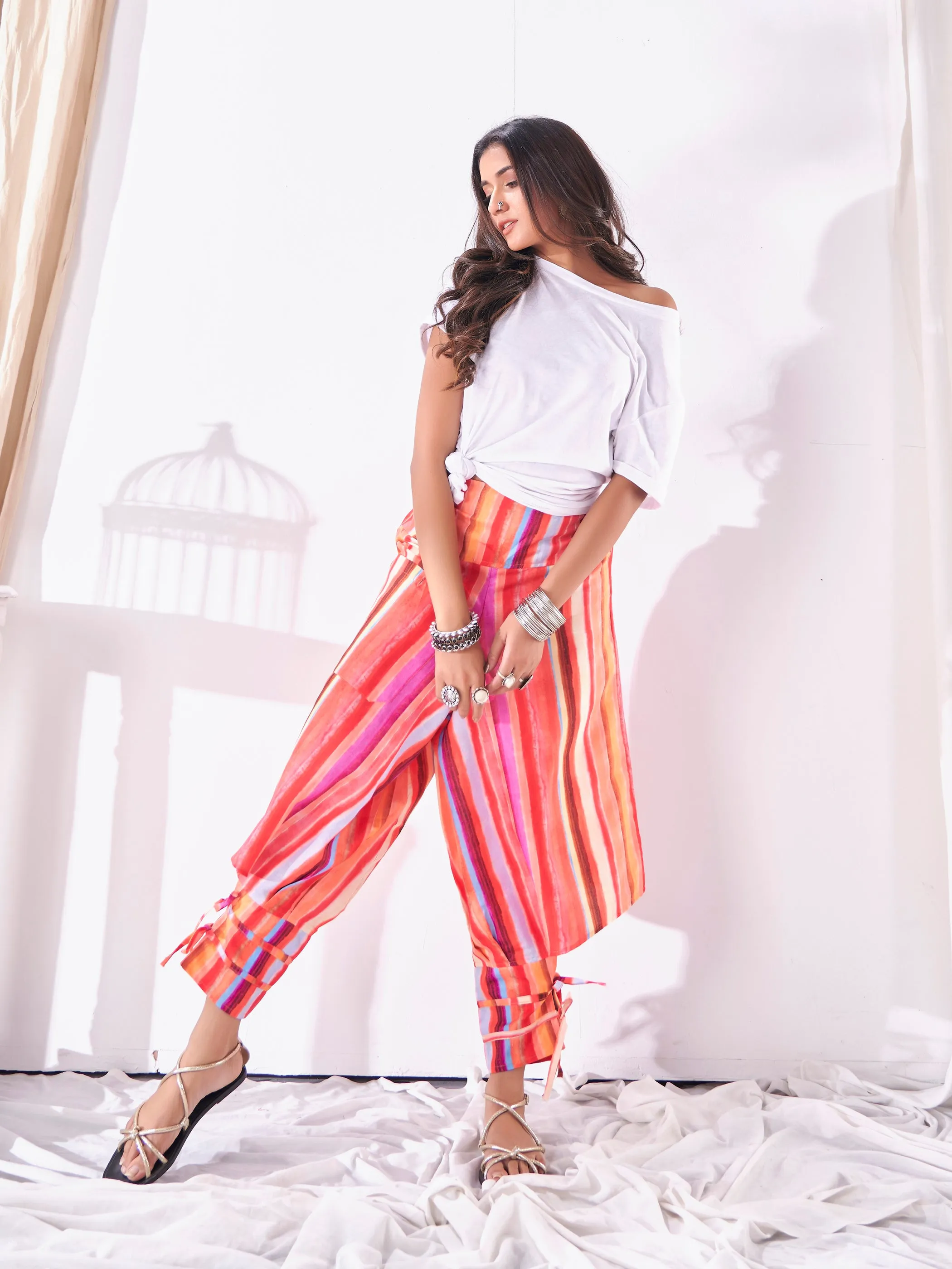 Women's Multi Coloured Cut Out Boho Hippy Harem Pants For Dance Travel Yoga