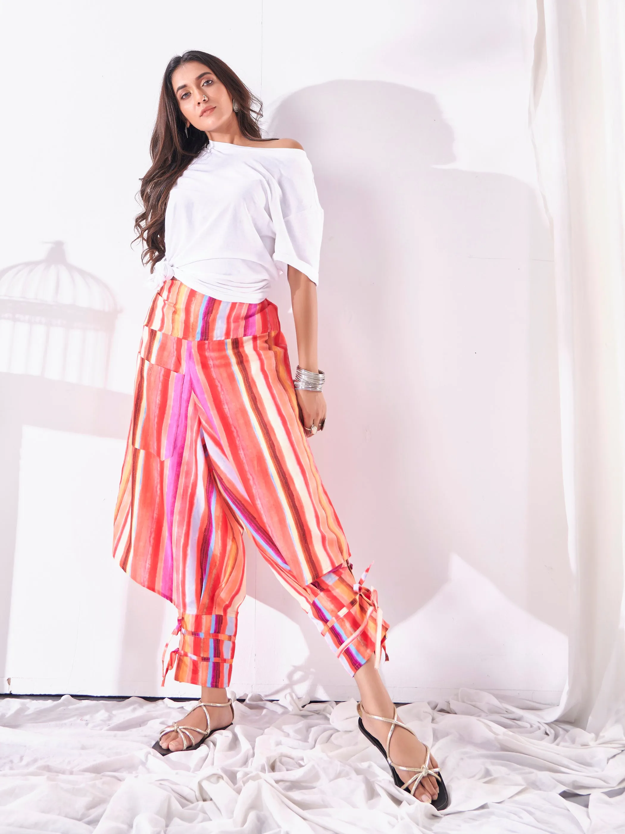 Women's Multi Coloured Cut Out Boho Hippy Harem Pants For Dance Travel Yoga