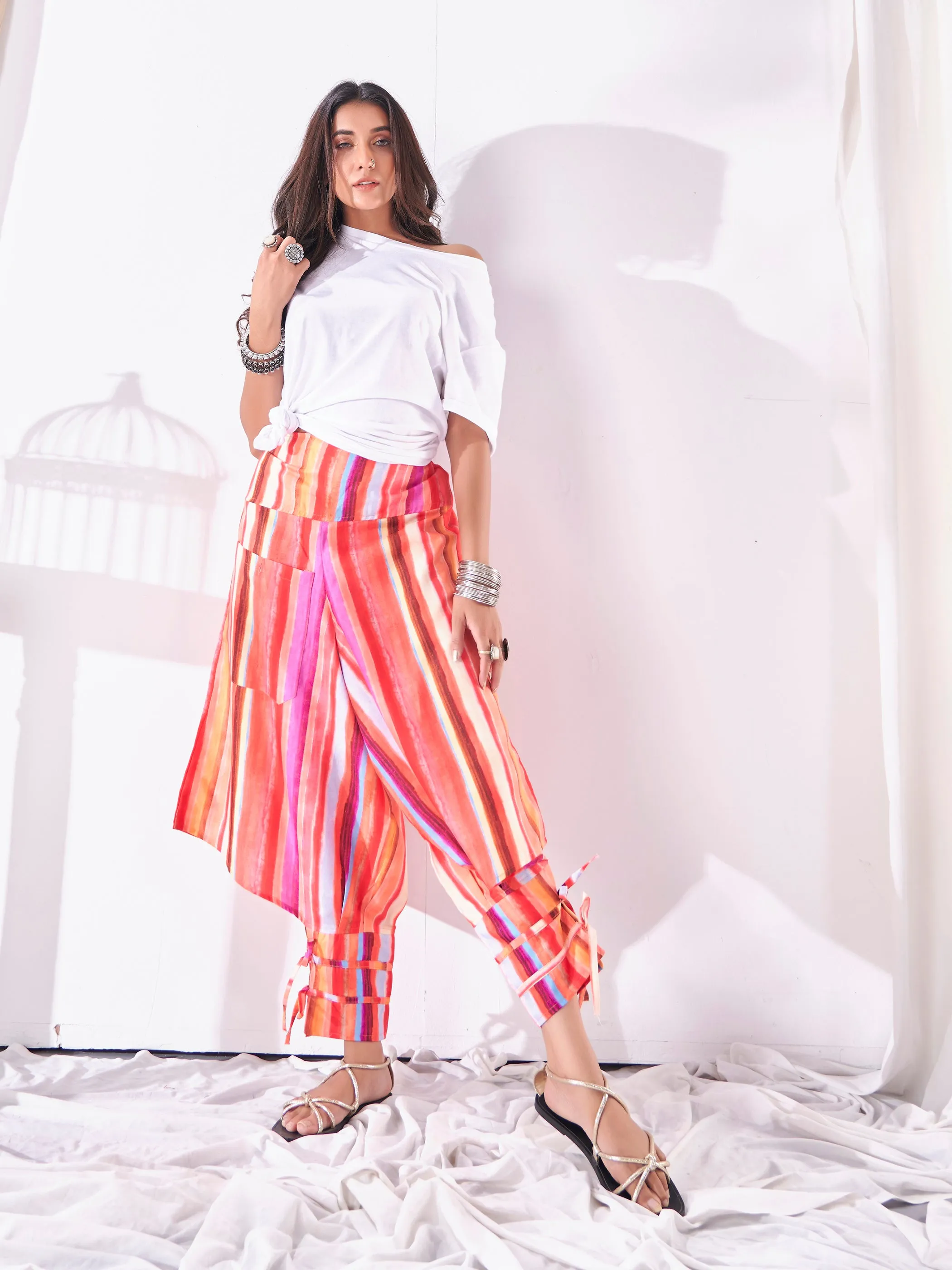 Women's Multi Coloured Cut Out Boho Hippy Harem Pants For Dance Travel Yoga