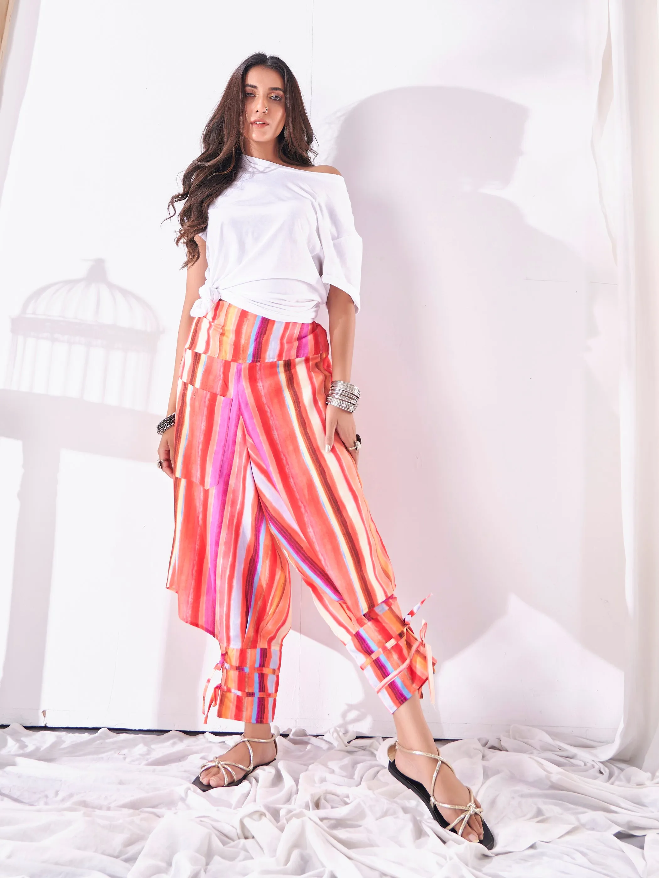 Women's Multi Coloured Cut Out Boho Hippy Harem Pants For Dance Travel Yoga